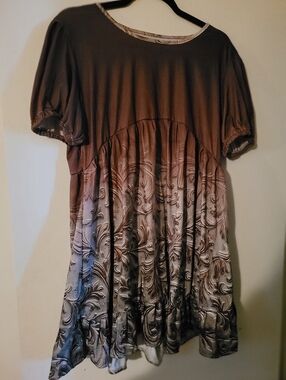 Brown Ombre Floral Textured Tunic Dress